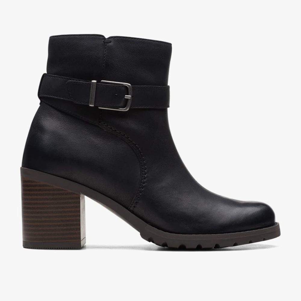 New Clarks Women's Clarkwell Hall Fashion Boot Leather Black Size 9.5W